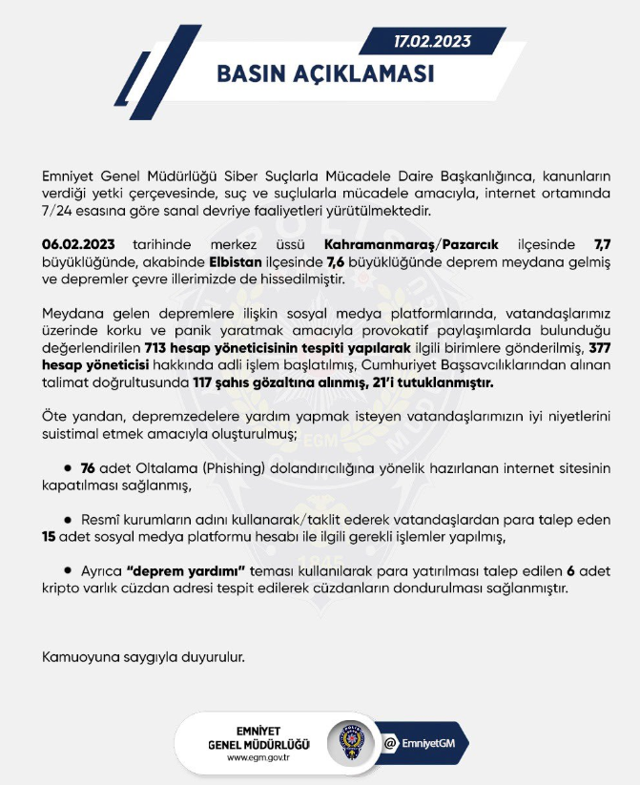 Emniyet'ten deprem provokatörlerine yeni operasyon! 117 kişi gözaltına alındı ve... - Resim: 0