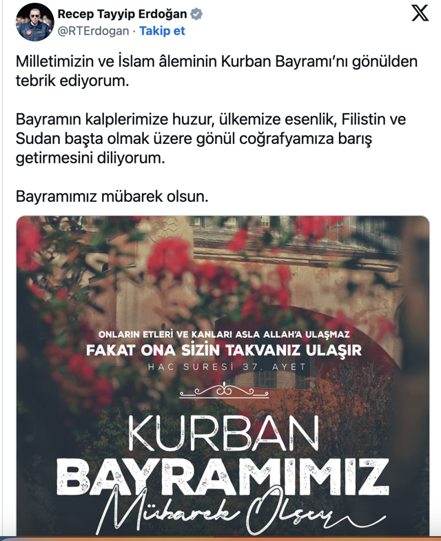 Cumhurbaşkanı Erdoğan’dan Kurban Bayramı paylaşımı - Resim: 0