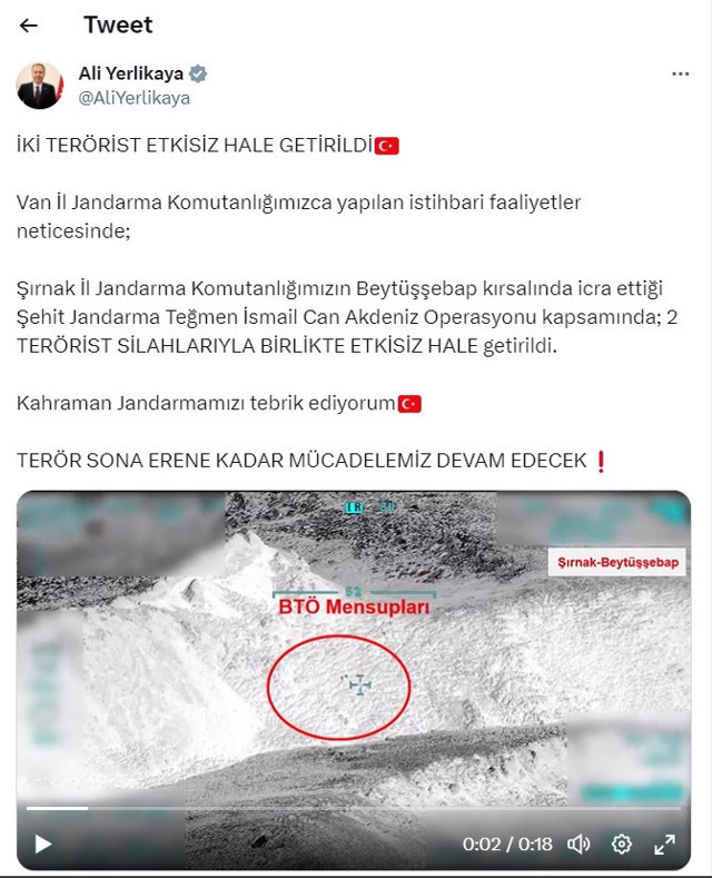 Bakan Yerlikaya operasyonun görüntüleri paylaştı! 2 terörist etkisiz hale getirildi - Resim: 0