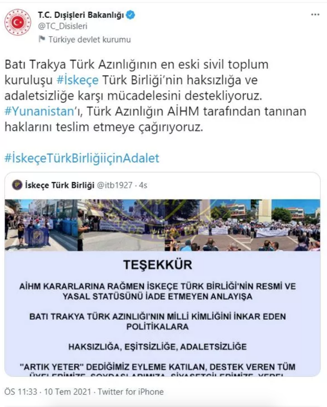 Türk azınlığının haklarını tanıması için Türkiye'den Yunanistan'a çağrı - Resim: 0