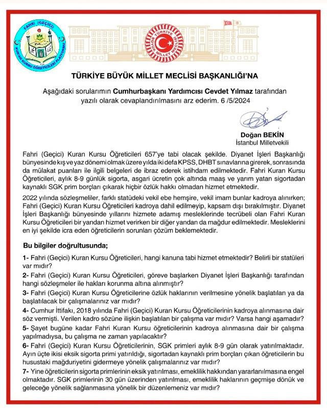 YRP'den TBMM'ye soru önergesi! Fahri (geçici) Kuran Kursu Öğreticilerine kadro ne zaman verilecek? - Resim: 0