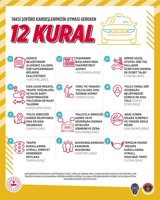 İçişleri Bakanlığı'ndan taksicilere 12 kural hatırlatması - Resim: 0
