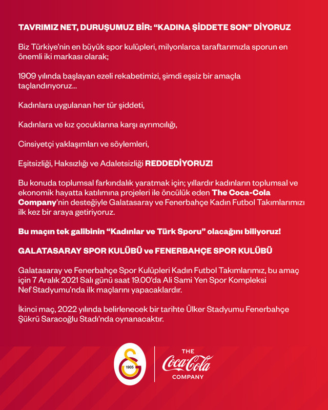 Galatasaray ve Fenerbahçe kadına yönelik şiddete karşı farkındalık oluşturacak - Resim: 0