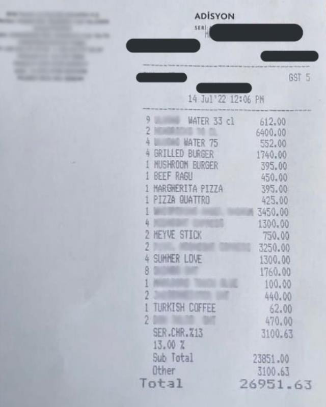 Bodrum'da yemek faturası şok etti! Su 68 lira, hamburger 395, pizza 425 lira... - Resim: 0