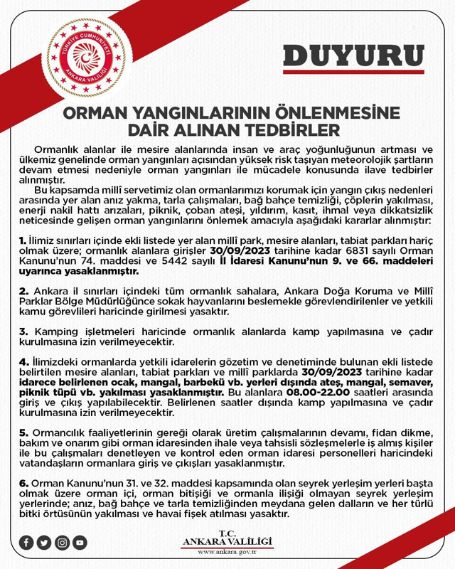 Ankara Valiliği duyurdu! Kentte ormanlık alana girişler yasaklandı - Resim: 0