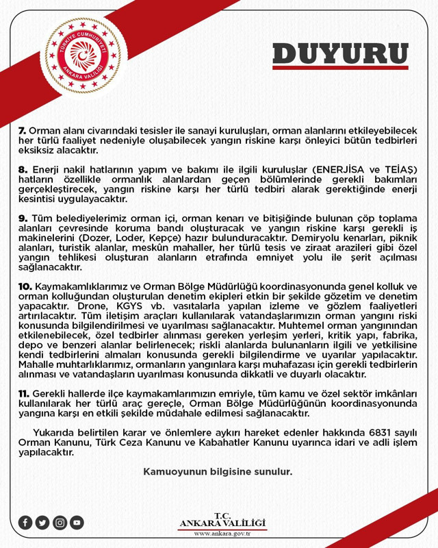 Ankara Valiliği duyurdu! Kentte ormanlık alana girişler yasaklandı - Resim: 1