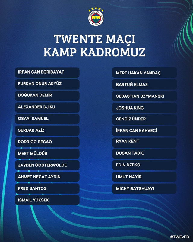 Fenerbahçe'nin Twente maçı kadrosu belli oldu! 5 eksik... - Resim: 0