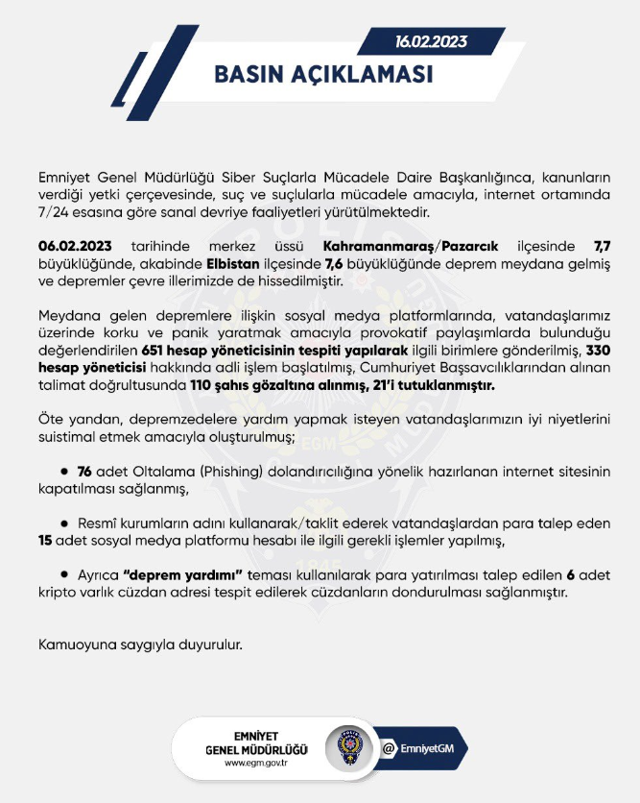 EGM'den son dakika açıklama! Deprem provokatörleri tutuklandı - Resim: 0