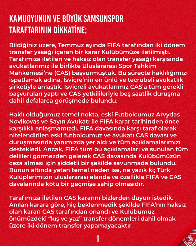 Süper Lig ekibine iki dönem transfer yasağı verildi! Samsunspor'dan flaş açıklama - Resim: 0