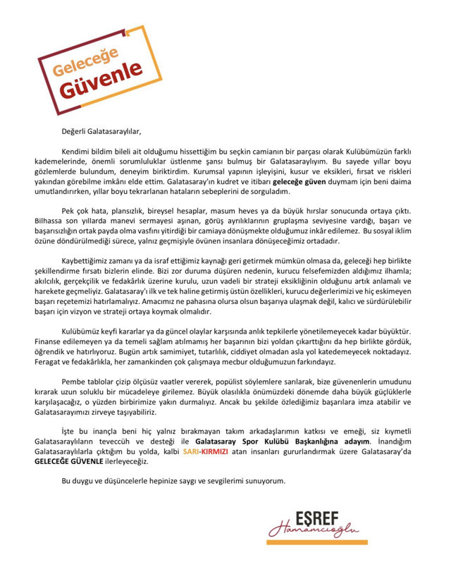 Galatasaray'da Eşref Hamamcıoğlu başkan adaylığını açıkladı - Resim: 0