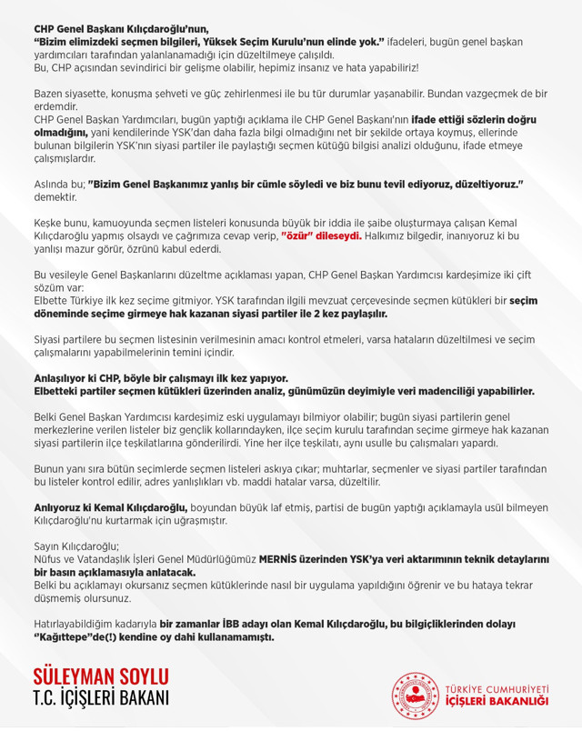 Bakan Soylu'dan Kılıçdaroğlu'nun YSK iddialarına yanıt! "CHP böyle bir çalışmayı ilk kez yapıyor" - Resim: 0