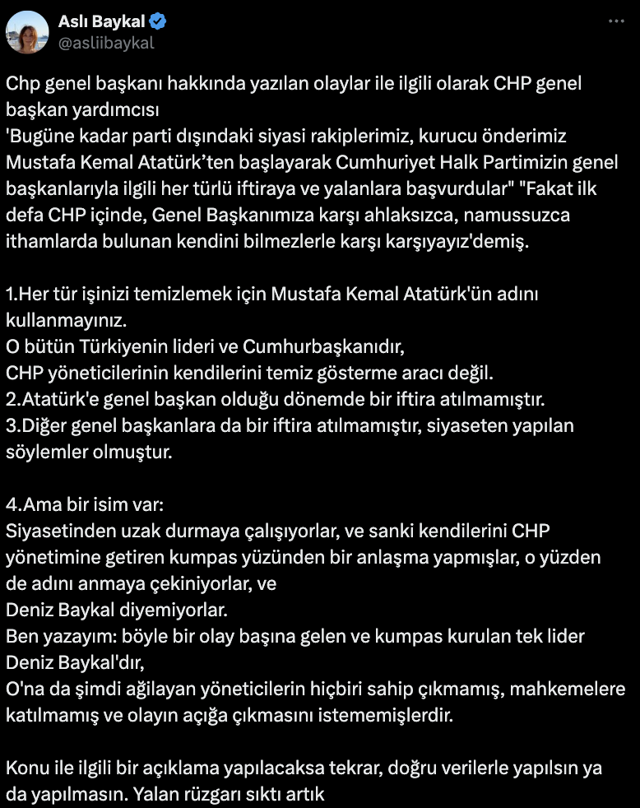 Yasak aşk iddiasıyla ilgili CHP'nin açıklaması Aslı Baykal'ı kızdırdı: Yalan rüzgarı sıktı artık - Resim: 0