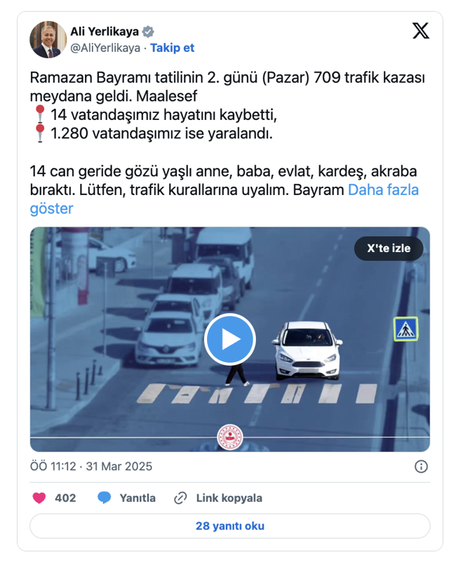 Bakan Yerlikaya acı bilançoyu paylaştı! Bayram tatilinin ilk 2 gününde 19 kişi hayatını kaybetti - Resim: 0