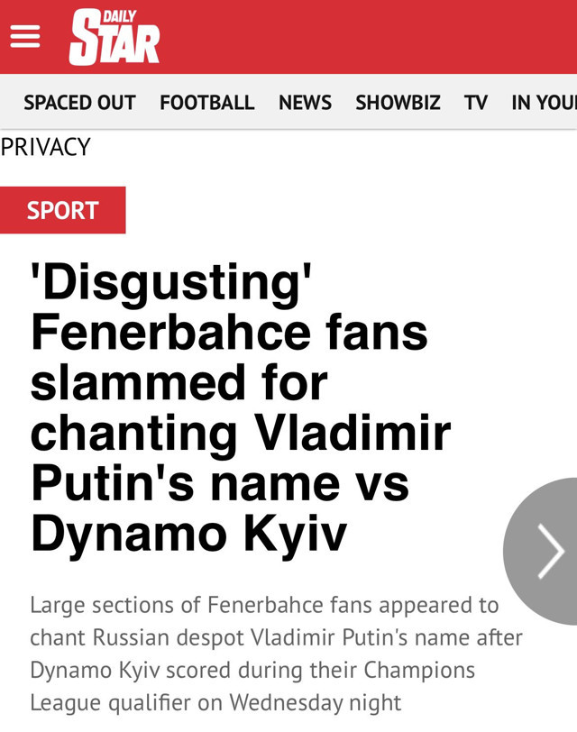 Fenerbahçe maçındaki Putin tezahüratı dünya basınında! Tepki yağıyor - Resim: 0