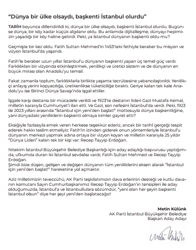 İBB aday adayı AK Partili Metin Külünk: İstanbul’a hizmet etme aklının ve iradesinin yine yeniden yenilenmesi gerekiyor - Resim: 0