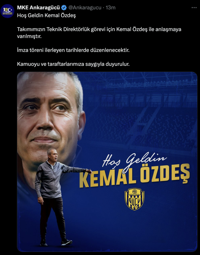 Süper Lig'den düşen MKE Ankaragücü yeni teknik direktörünü açıkladı - Resim: 0