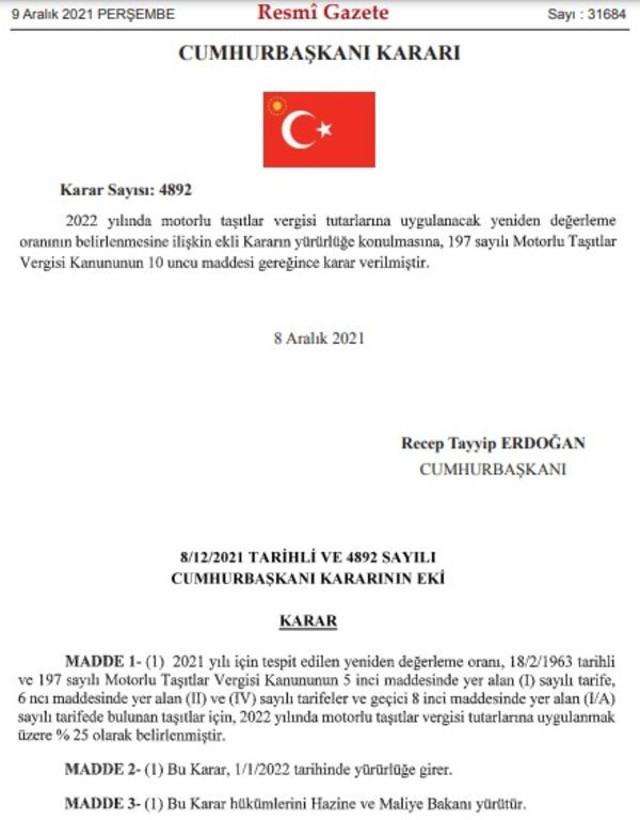 Motorlu Taşıtlar Vergisi (MTV) 36.2'den yüzde 25'e indi! Resmi Gazete'de yayınlandı işte model ve motoruna göre yeni vergiler - Resim: 0