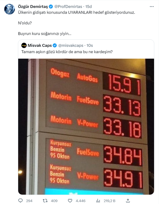 'Misvak' benzin zammına isyan etti, Özgür Demirtaş taşı gediğine koydu! Temmuz enflasyonu çıldıracak - Resim: 0