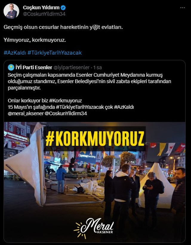 İyi Parti’nin İstanbul  Esenler’deki seçim standına saldırı! Stand Esenler Belediyesi ekiplerince yıkıldı - Resim: 1