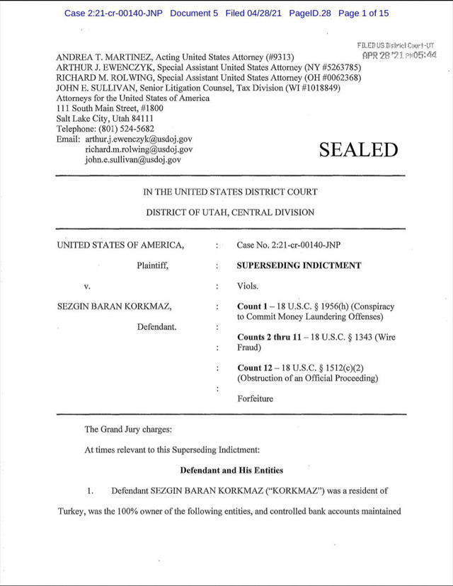 ABD’den Sezgin Baran Korkmaz hakkında yeni iddianame! 225 yıl hapis cezası istendi - Resim: 0