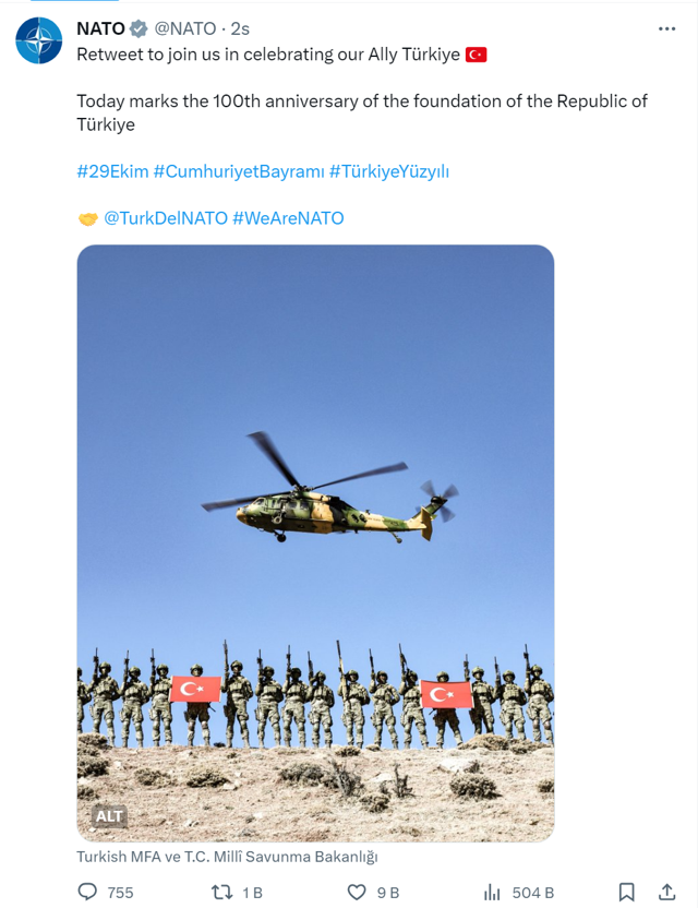 NATO, Cumhuriyetin 100. yılını böyle kutladı! 'Siz de bize katılın...' - Resim: 0
