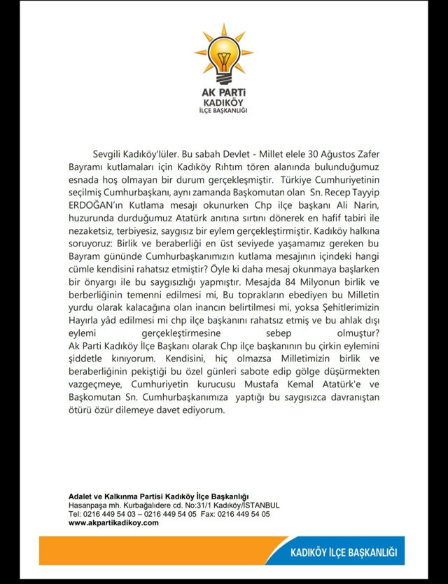 CHP'li başkan Ali Narin'den 30 Ağustos töreninde tepki çeken Cumhurbaşkanı Erdoğan protestosu - Resim: 1
