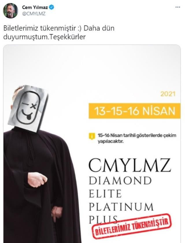 Gösterisinin biletleri tükenen Cem Yılmaz sosyal medya hesabından hava attı - Resim: 2