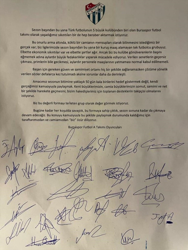 Bursasporlu oyuncular ortak bildiriyle maaşlarının ödenmediğini iddia etti - Resim: 0