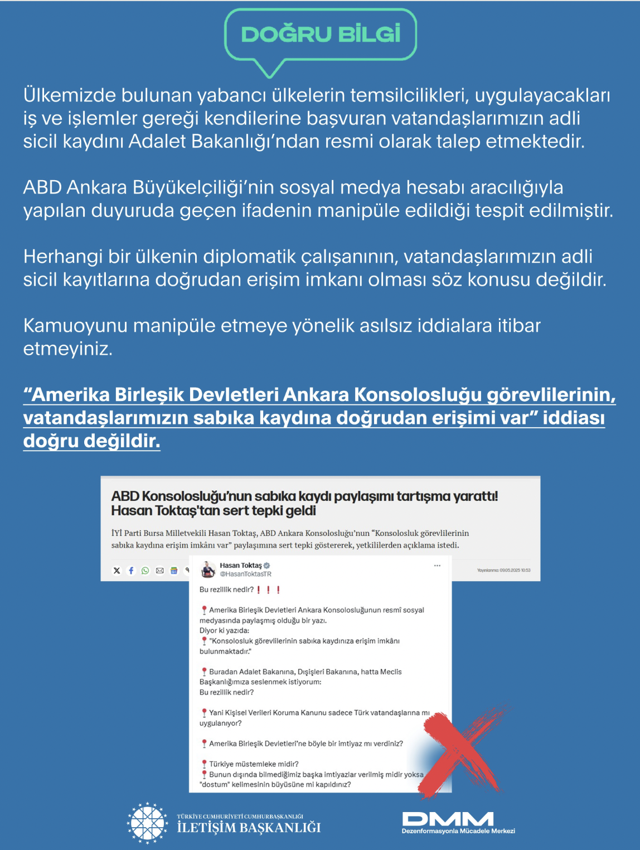 "ABD Ankara Konsolosluğu görevlilerinin sabıka kaydına erişimi var" iddiasına DMM'den yalanlama - Resim: 0