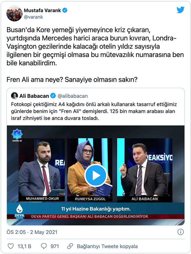 Sanayi Bakanı Mustafa Varank'tan 'Bana Fren Ali demişlerdi' diyen Ali Babacan'a olay cevap - Resim: 0