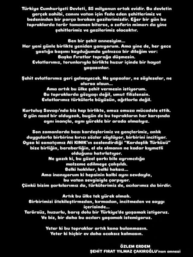 Şehit Fırat Yılmaz Çakıroğlu’nun annesinden duygusal paylaşım - Resim: 0