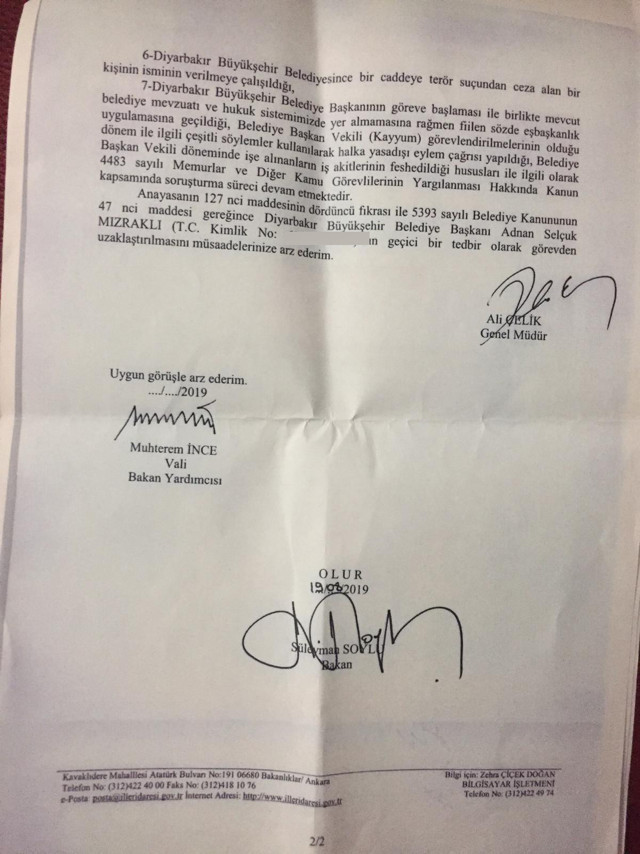 Diyarbakır Valiliği seçimden bir gün sonra kayyum istemiş - Resim: 1