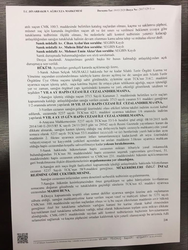 Eski Diyarbakır Belediye Başkanı Selçuk Mızraklı'ya hapis cezası - Resim: 1