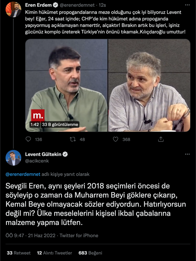 Levent Gültekin ile Eren Erdem birbirine girdi! Devletle irtibatlı CHP'liler Kılıçdaroğlu'nun adaylığını istiyor - Resim: 0