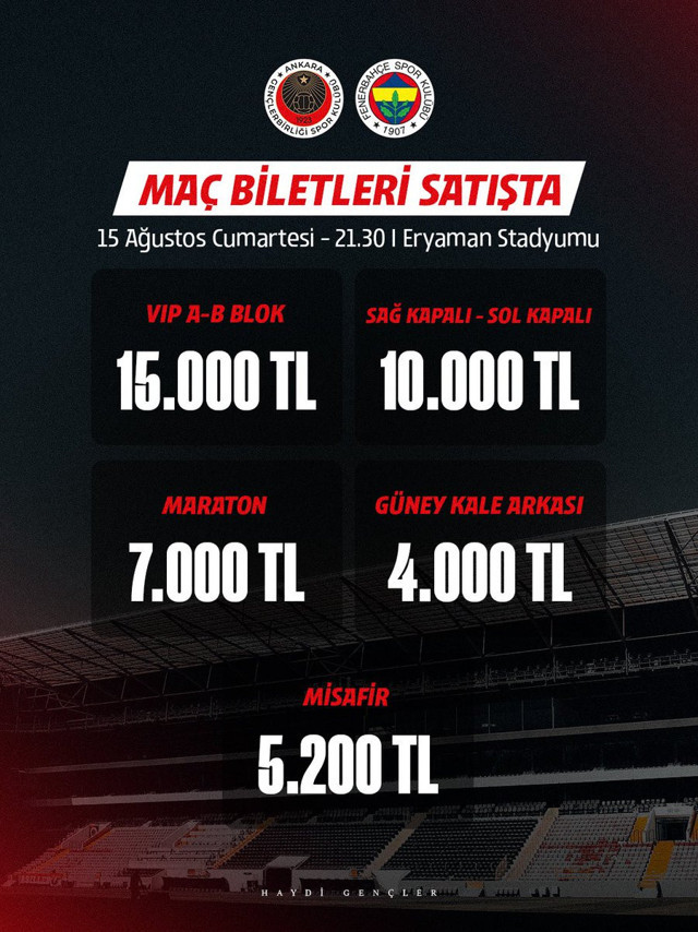 Gen&ccedil;lerbirliği-Fenerbah&ccedil;e ma&ccedil;ının biletleri satışa &ccedil;ıkarıldı - Resim: 0