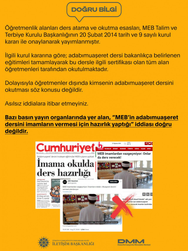 DMM, "MEB'in adabımuaşeret dersini imamların vermesi için hazırlık yaptığı" iddiasını yalanladı - Resim: 0