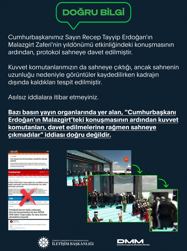 "Malazgirt'te kuvvet komutanları, davet edilmelerine rağmen sahneye çıkmadı" iddiası! DMM'den açıklama var - Resim: 0