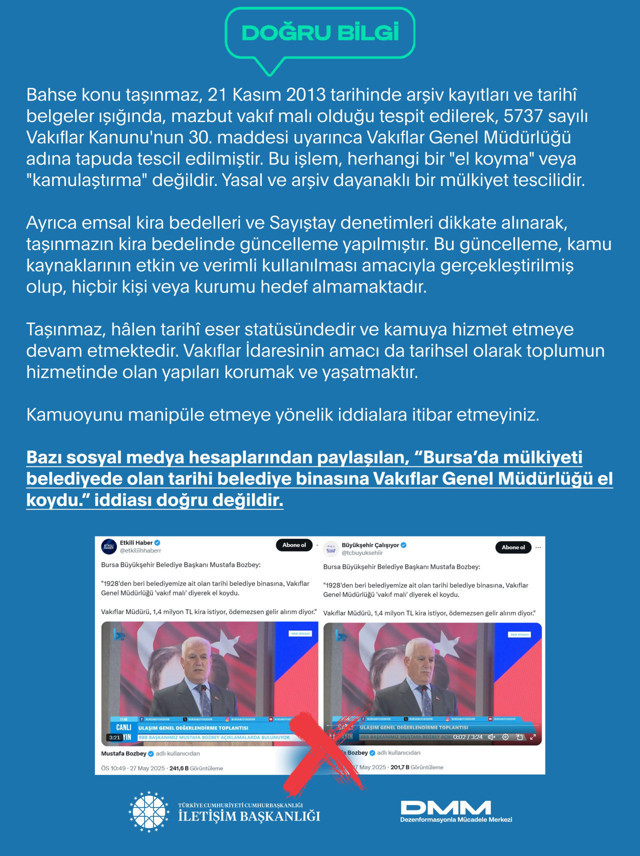 DMM'den, "Mülkiyeti belediyede olan tarihi binaya VGM el koydu" iddiasına açıklama - Resim: 0