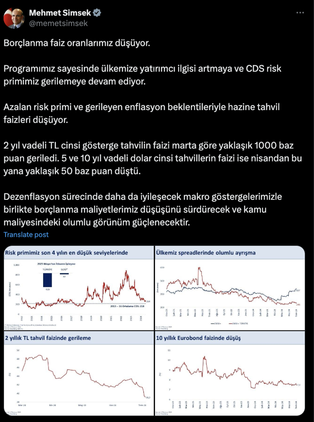 Hazine ve Maliye Bakanı Mehmet şimşek: "Borçlanma faiz oranlarımız düşüyor" - Resim: 0