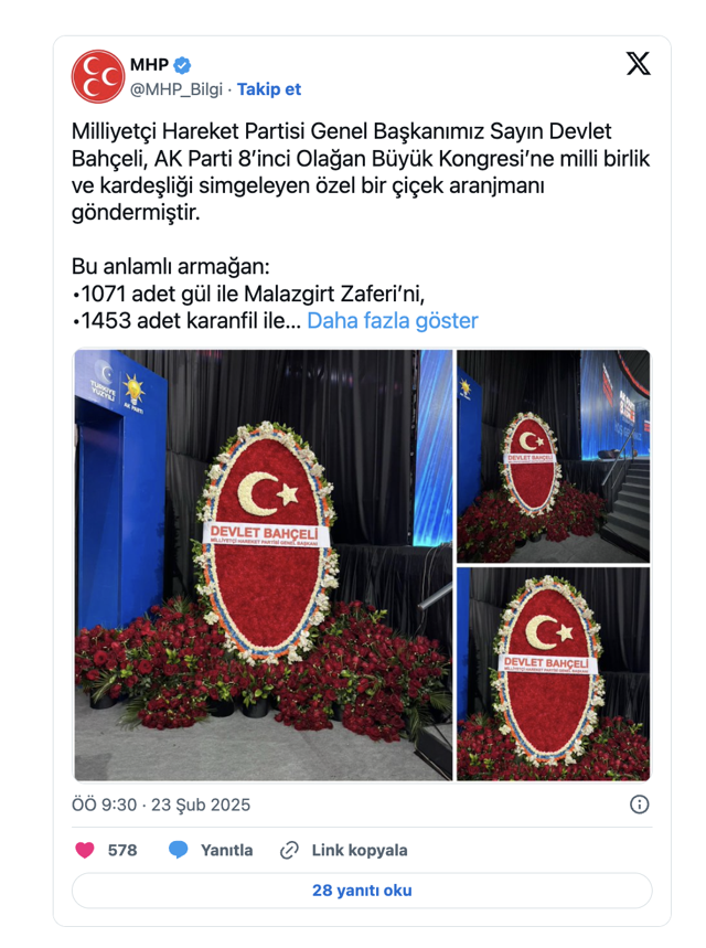 MHP Genel Başkanı Bahçeli'den AK Parti'nin Büyük Kongresi'ne özel çiçek aranjmanı - Resim: 0
