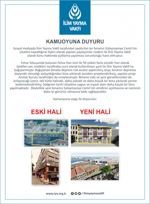 Süleymaniye Camii önündeki  İlim Yayma Vakfı binası tartışma çıkardı - Resim: 0