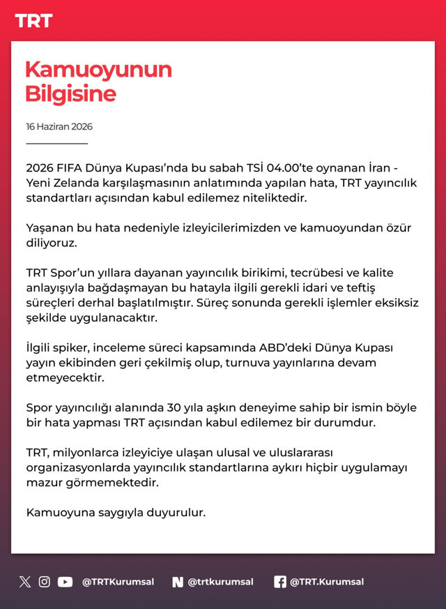 Murat Ekrem Çimen'in skandal hatası! TRT'den özür açıklaması: Spiker görevden alındı - Resim: 0