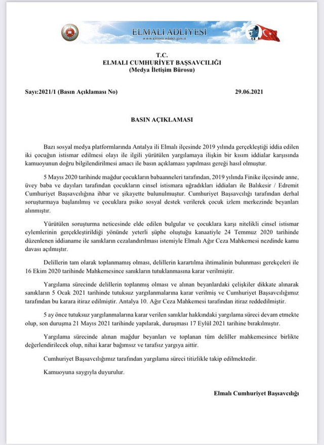 Elmalı davasıyla ilgili başsavcılıktan açıklama! Çocuklar tacizin resmini çizmişti - Resim: 0