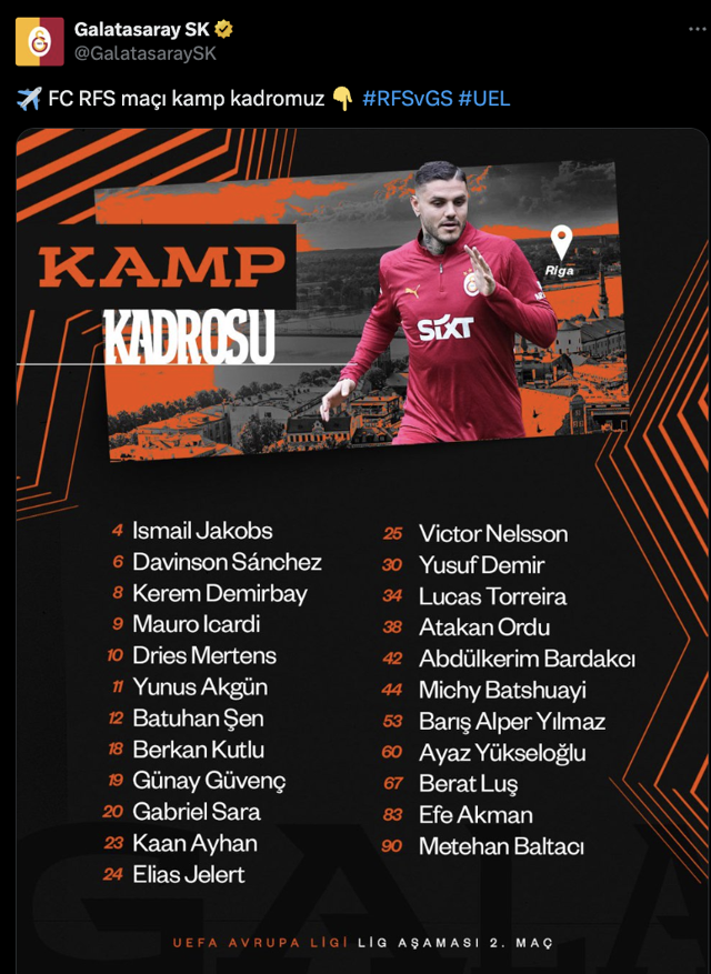 Galatasaray'ın RFS maçı kamp kadrosu açıklandı! Victor Osimhen kadroda yok - Resim: 1