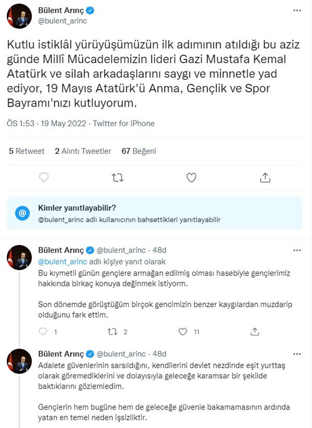 Bülent Arınç'tan bomba 19 Mayıs paylaşımları! Gençler adalete ve devlete güvenini yitirdi - Resim: 0