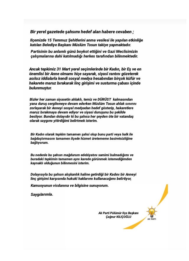 Tunceli Pülümür'de AK Parti İlçe Başkanı CHP'li Başkanı 15 Temmuz anmasında buzladı - Resim: 0