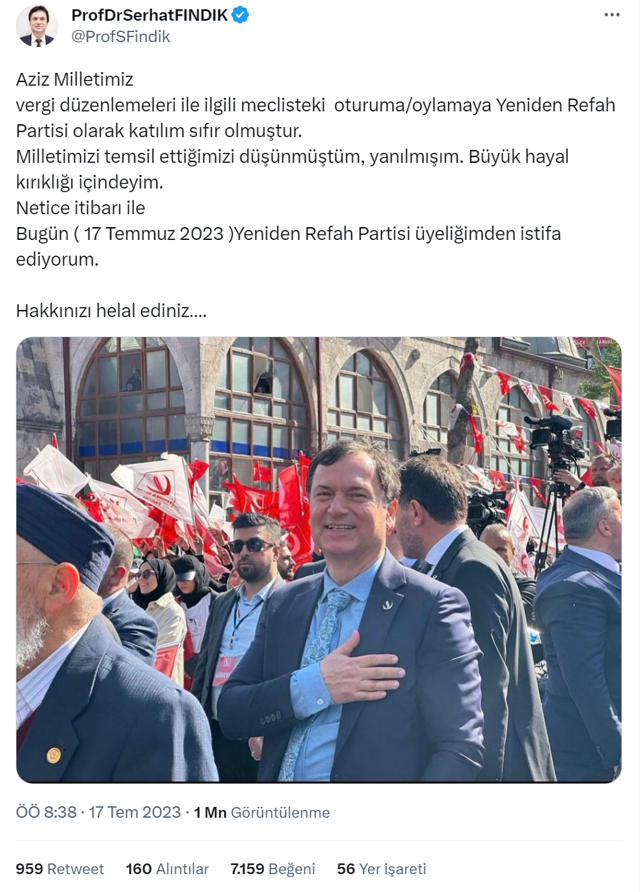 Yeniden Refah Partisi'nde istifa şoku! Zamlara isyan edip istifasını verdi - Resim: 0
