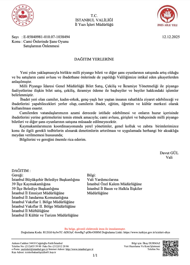 İstanbul Valiliği duyurdu! Cami çevrelerinde milli piyango bileti ve şans oyunu satışı yasaklandı - Resim: 0