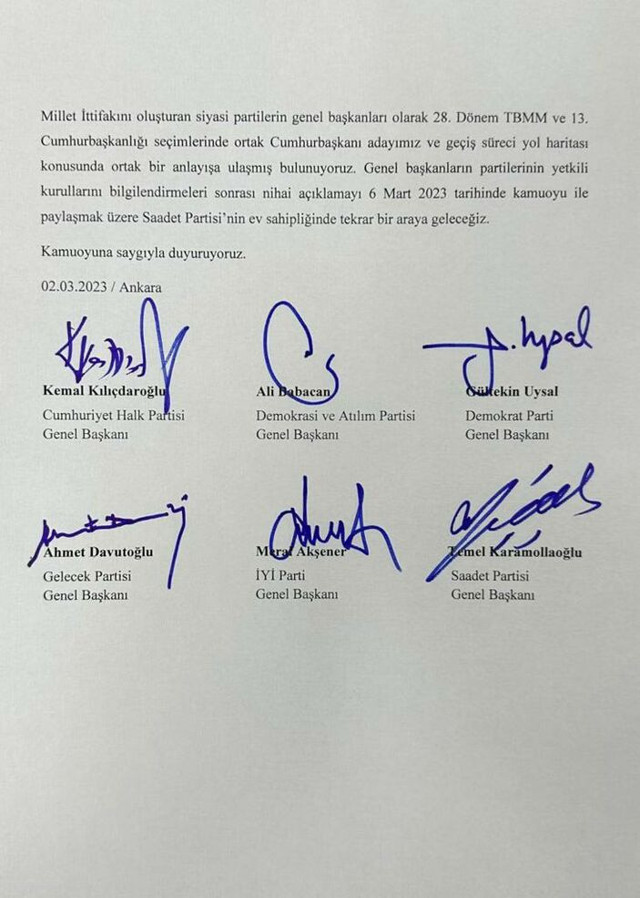 Altılı Masa 'ortak aday' için toplanmıştı! 6'lı masa adayını pazartesi günü duyuracak - Resim: 0