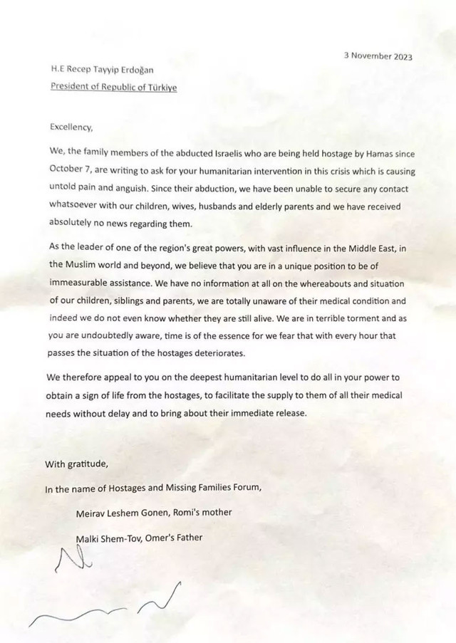 İsrail'den Cumhurbaşkanı Erdoğan'a 'özel' mektup! 'Hayattalar mı öğrenir misiniz?' - Resim: 0